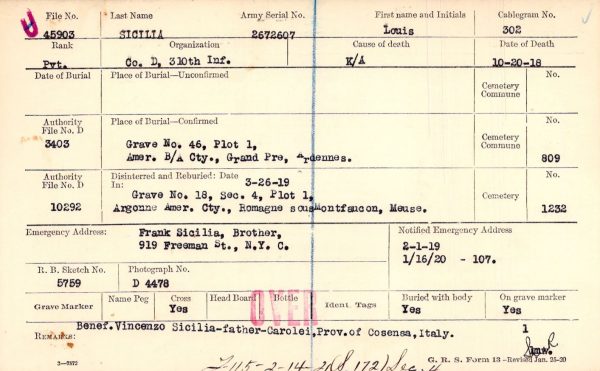 Sicilia burial card